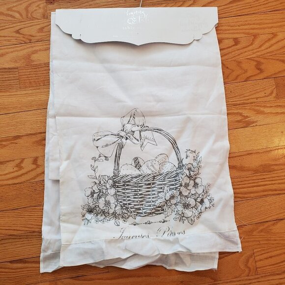 New Lovely 16x80 Easter Linen Table runner French Joyeuses Paques Basket - Picture 1 of 4